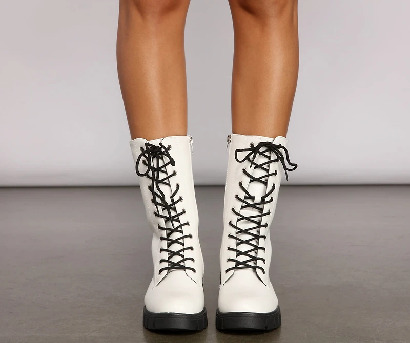 Edgy Trends Faux Leather Combat Boots
