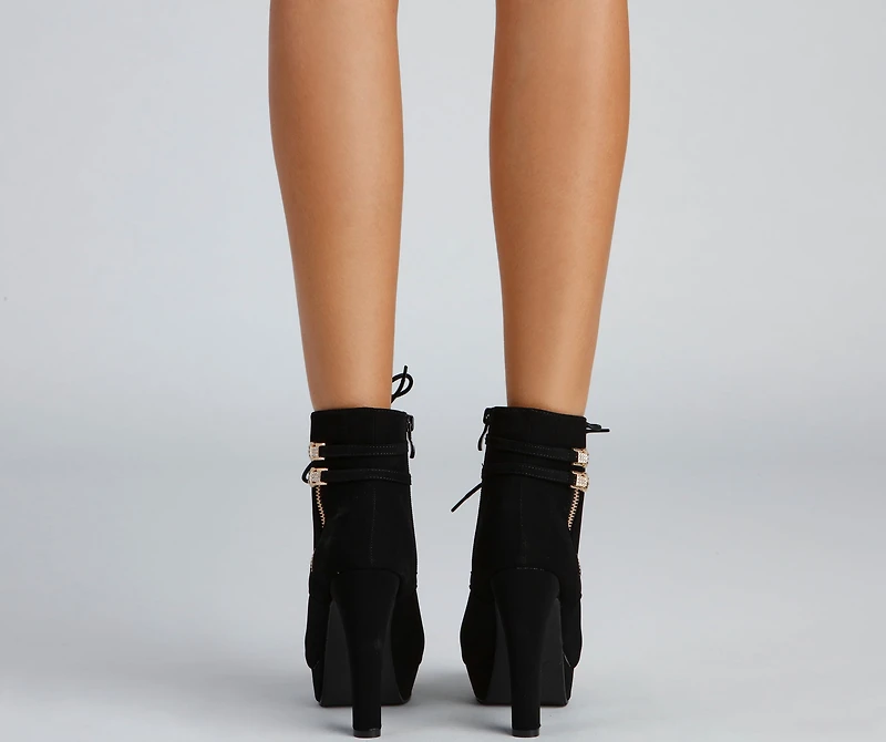 West Side Shine Rhinestone Buckle Platform Booties