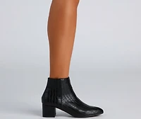 Chic Croc-Embossed Faux Leather Booties