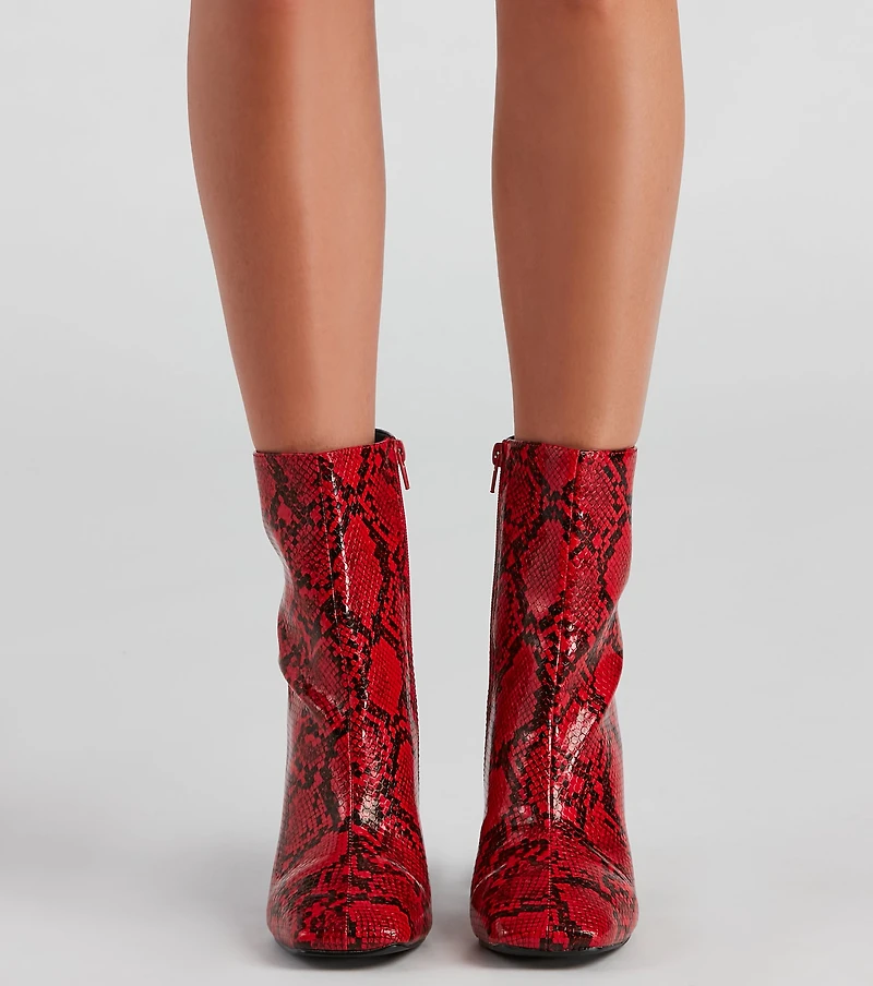 Make You Rattle Faux Leather Snake Booties