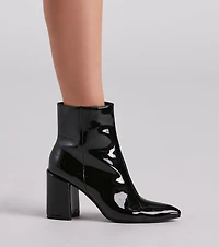 Sleek Strides Patent Faux Leather Booties