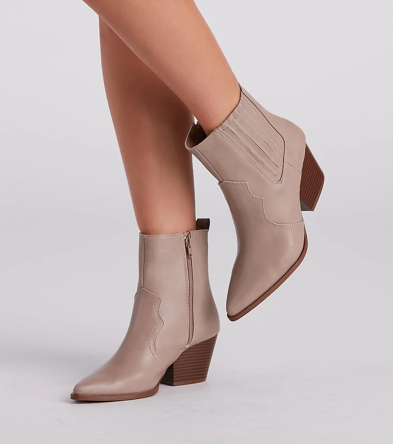 Country Kicks Faux Leather Block Booties