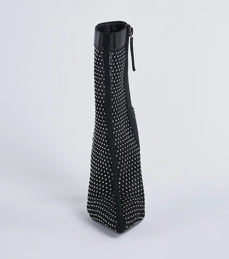 Party's Here Mesh Rhinestone Stiletto Booties