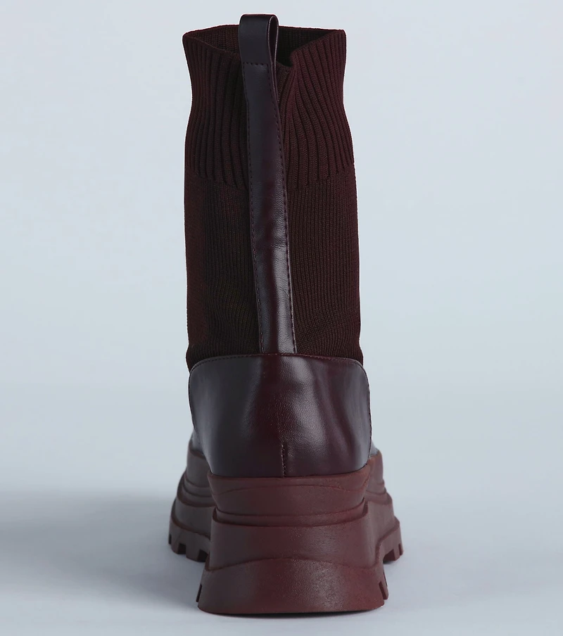 On My Command Faux Leather Knit Combat Booties
