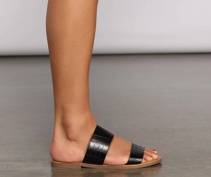Wide Fit Double Band Croc-Embossed Sandals