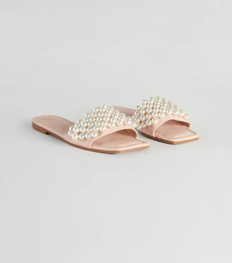 Hidden Treasure Faux Pearl Slide Sandals