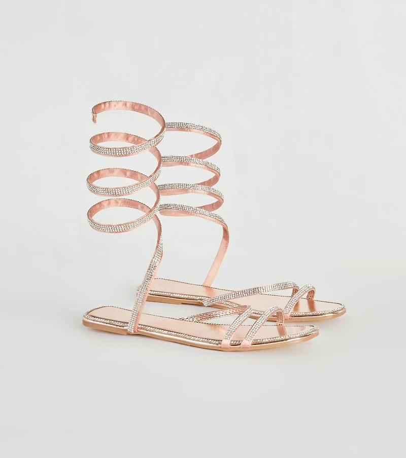 For A Spin Rhinestone Spiral Flat Sandals