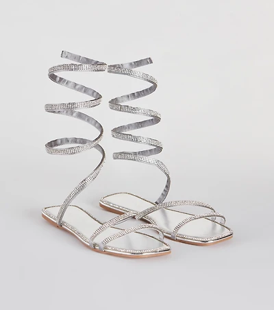 For A Spin Rhinestone Spiral Flat Sandals