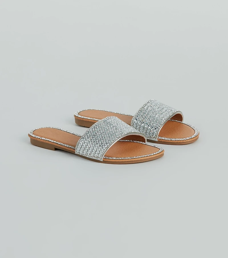 Casual Glitz Rhinestone Strap Faux Leather Sandals