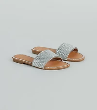Casual Glitz Rhinestone Strap Faux Leather Sandals