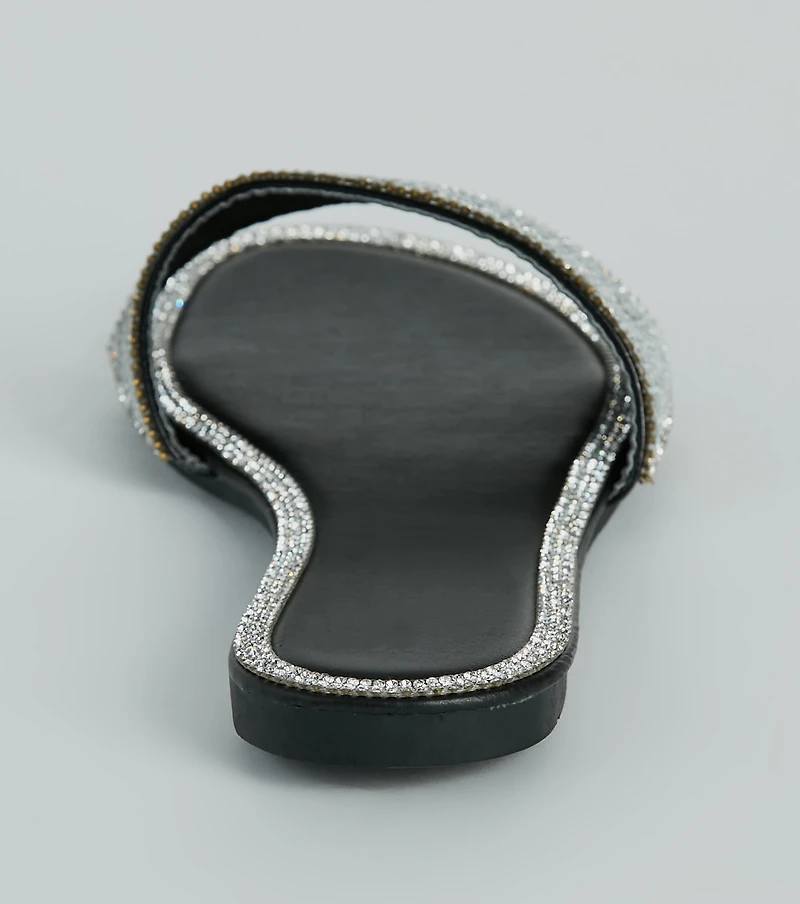 Casual Glitz Rhinestone Strap Faux Leather Sandals