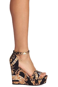 Upscale Filigree Wedge Heels