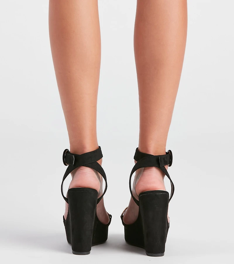 Edgy Links Wrap Platform Wedges