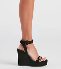 Edgy Links Wrap Platform Wedges