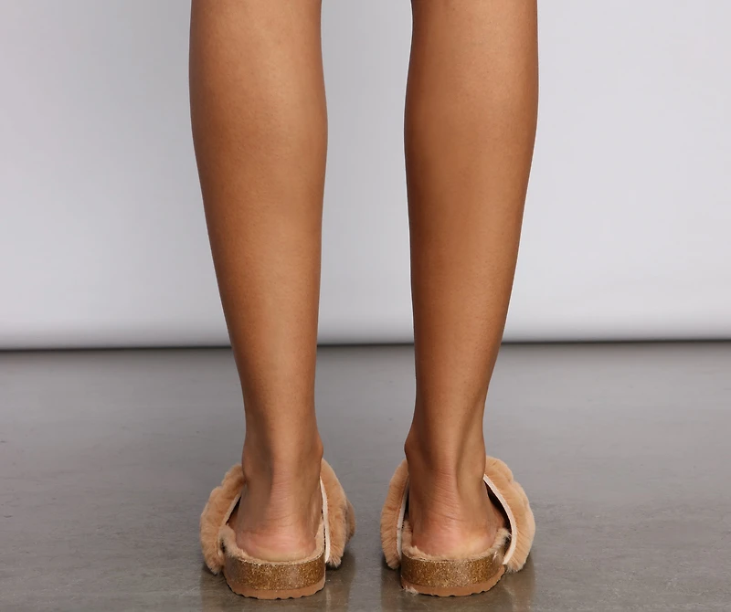 Double Buckle Faux Fur Slippers