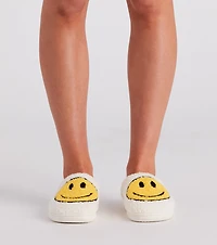 Be Happy Face Faux Sherpa Slippers