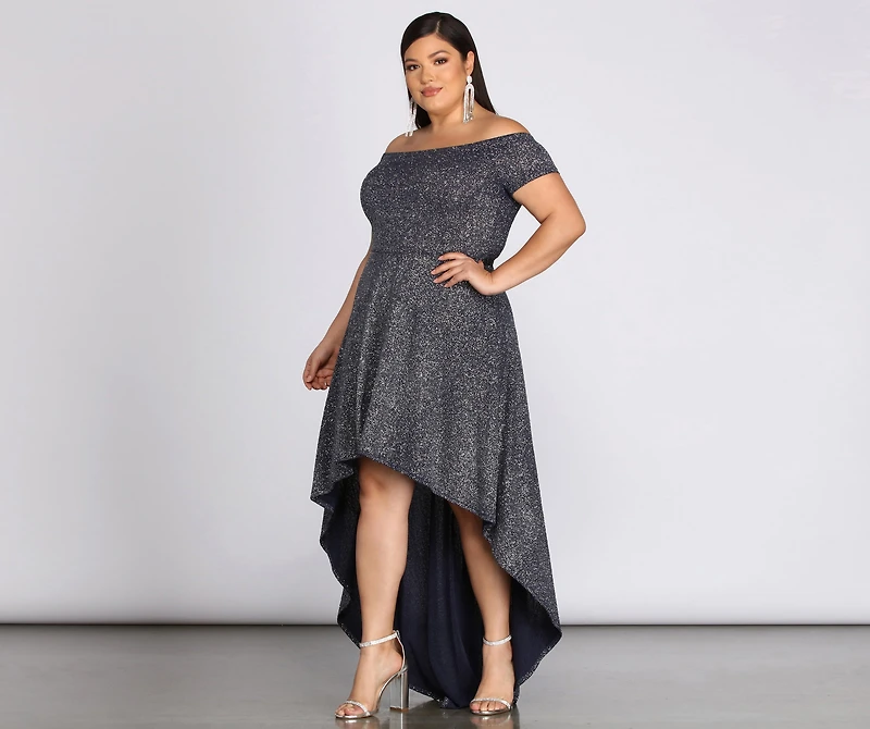 Plus Penelope Glitter Formal High Low Dress