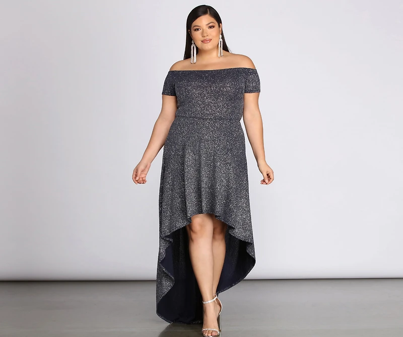Plus Penelope Glitter Formal High Low Dress