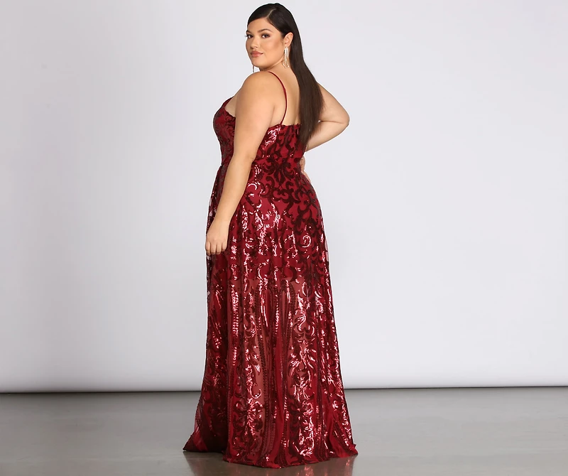 Plus Juliet Formal Sequin Scroll Dress