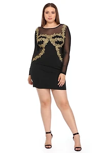 Plus Mesh Applique Bodycon