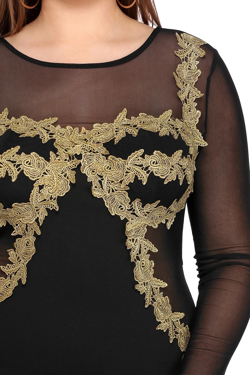 Plus Mesh Applique Bodycon