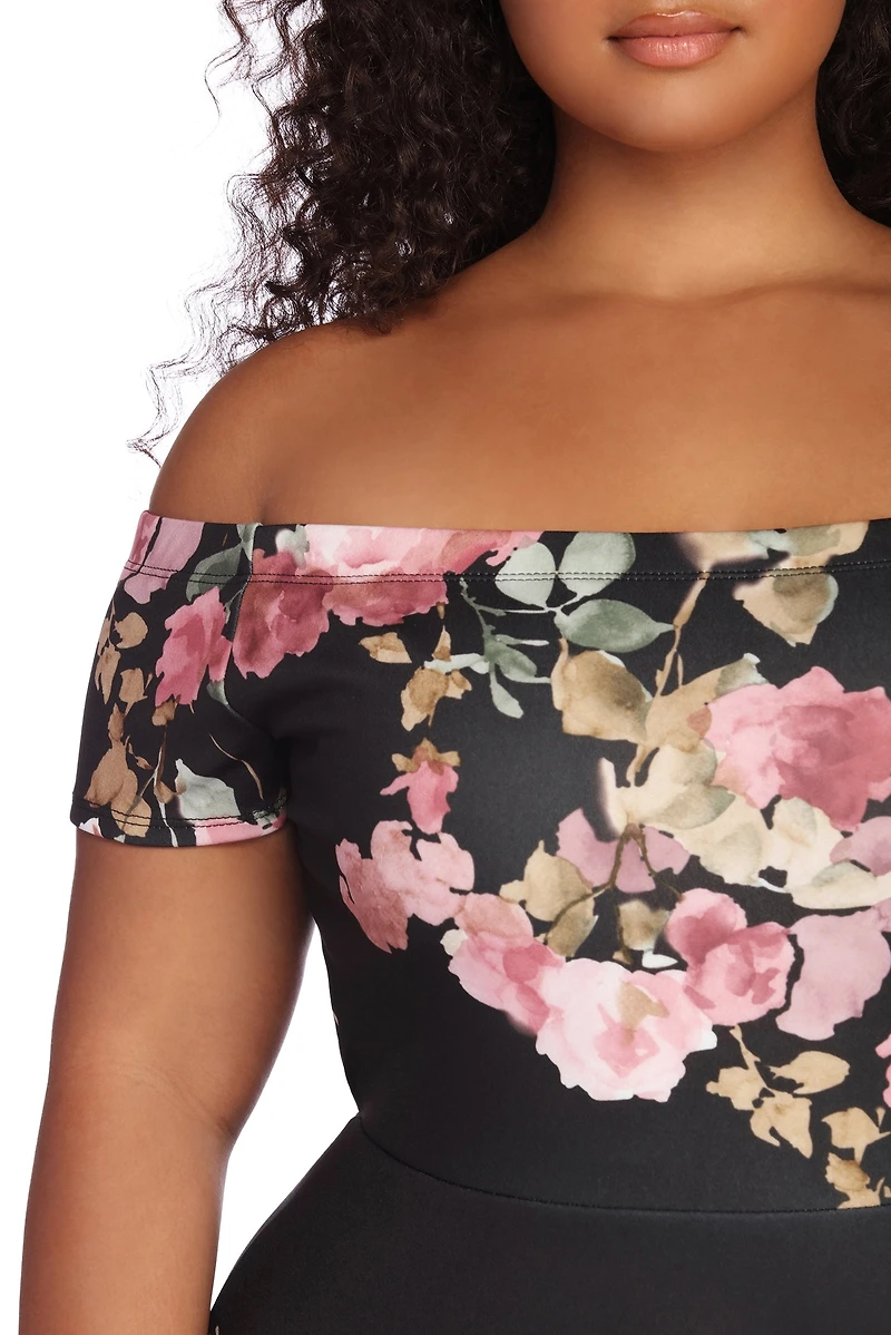 Plus Spring Into Floral Skater Dress