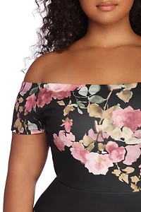 Plus Spring Into Floral Skater Dress