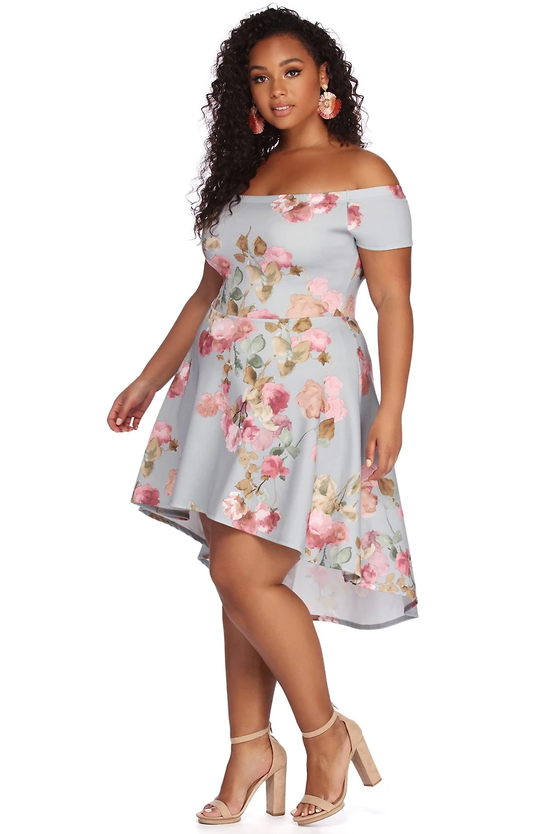 Plus Spring Into Floral Skater Dress