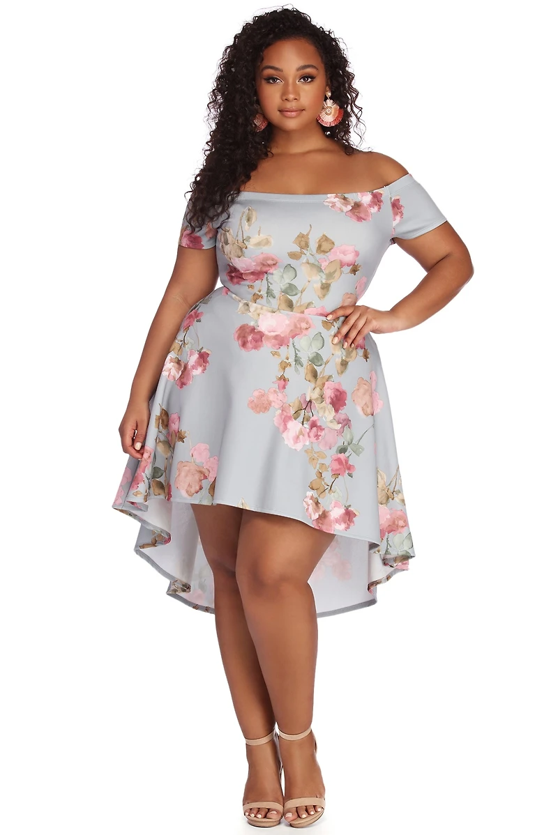 Plus Spring Into Floral Skater Dress