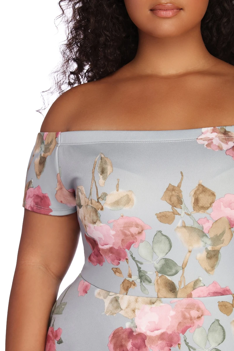 Plus Spring Into Floral Skater Dress