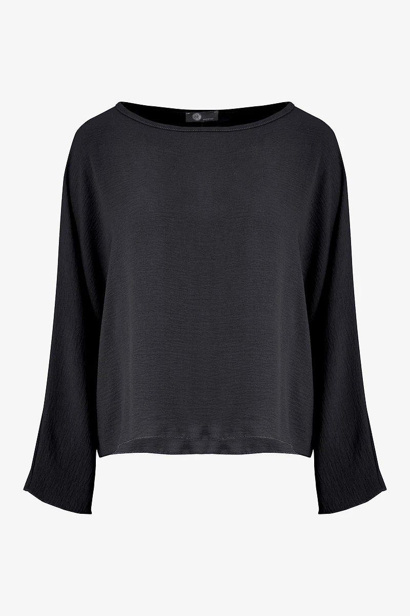 Women's Woven Long Sleeve V-Neck Top With A Boat-Neckline | M
