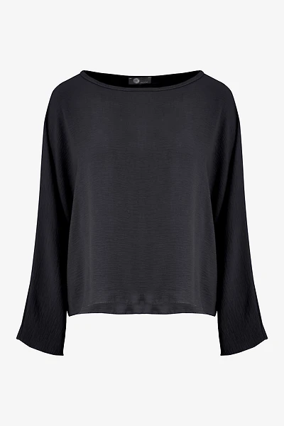 Women's Woven Long Sleeve V-Neck Top With A Boat-Neckline | M