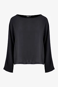 Women's Woven Long Sleeve V-Neck Top With A Boat-Neckline | M