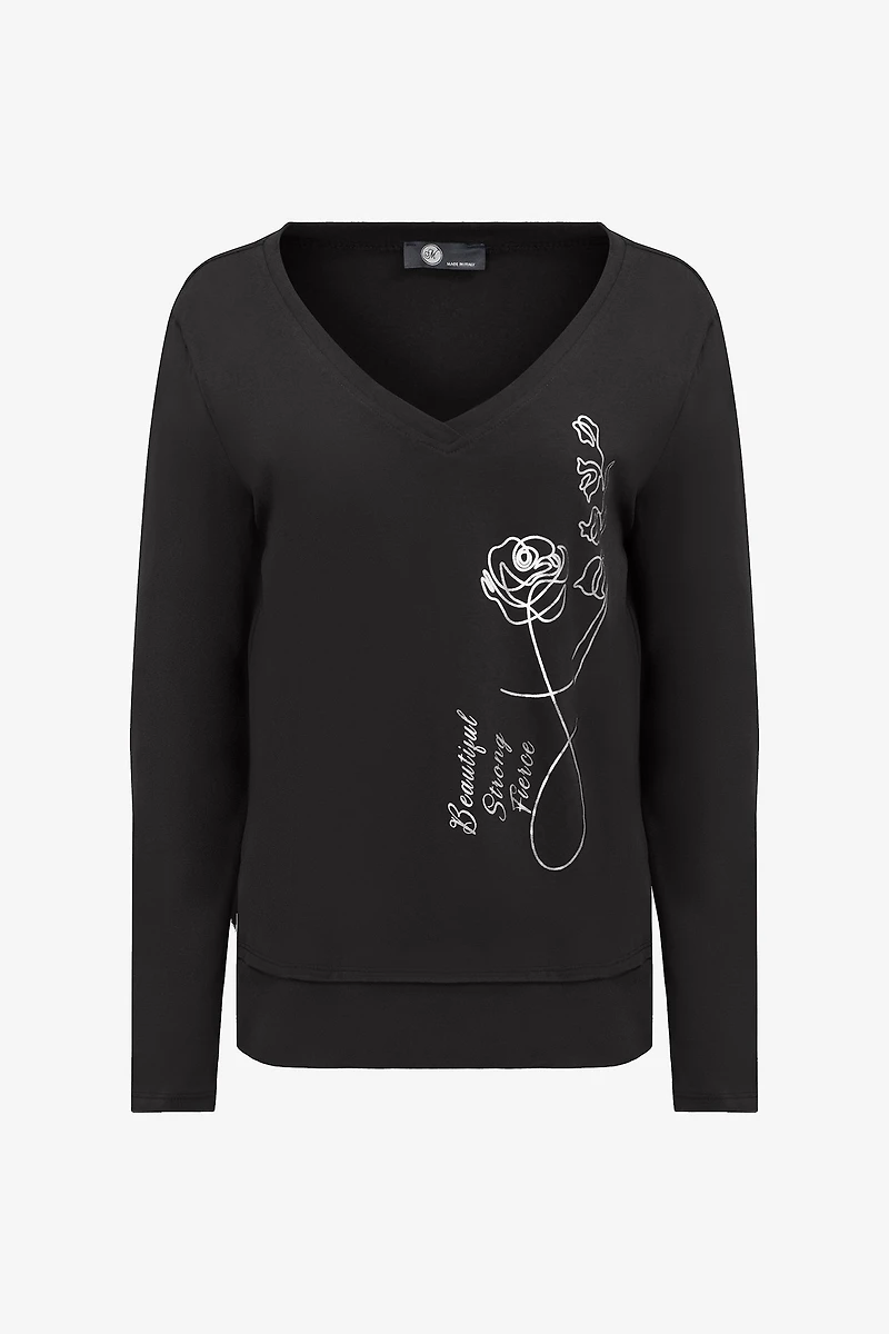 Women's Knit V-Neckline Long Sleeve Top | M