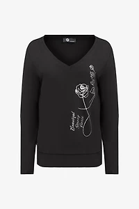 Women's Knit V-Neckline Long Sleeve Top | M