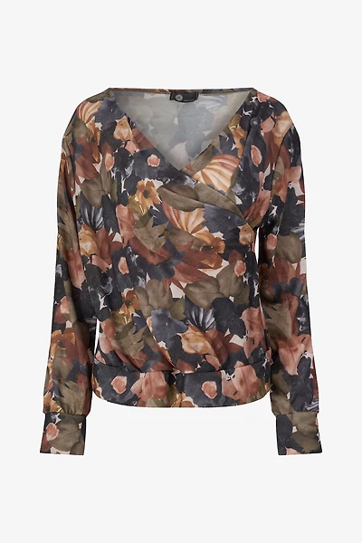Women's Knit Cross-Over V-Neckline Long Sleeve Top | M