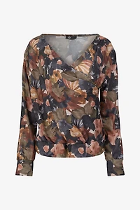 Women's Knit Cross-Over V-Neckline Long Sleeve Top | M