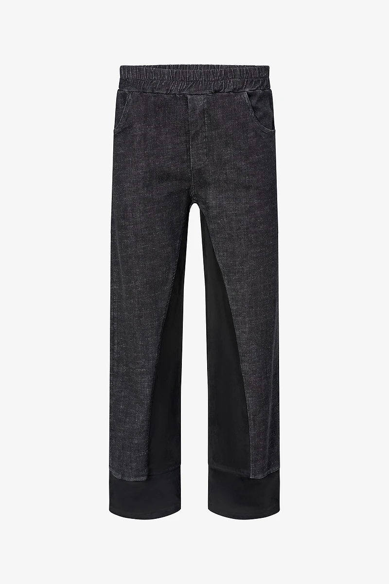 Women's Woven Denim And Faux Suede Combo Pull-On Pants | M
