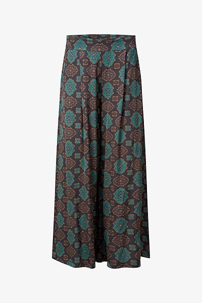 Women's Woven Printed Pull-On Wide Leg Pants With Slash Pockets | M