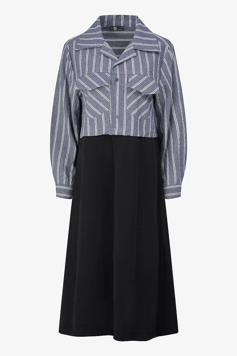 Women's Woven & Knit Combo Long Sleeve Dress | M