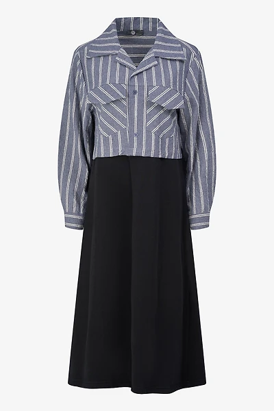 Women's Woven & Knit Combo Long Sleeve Dress | M