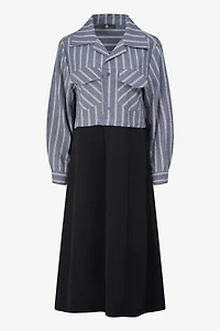 Women's Woven & Knit Combo Long Sleeve Dress | M