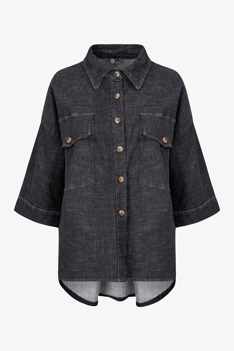 Women's Woven Denim Button-Down Shirt | M