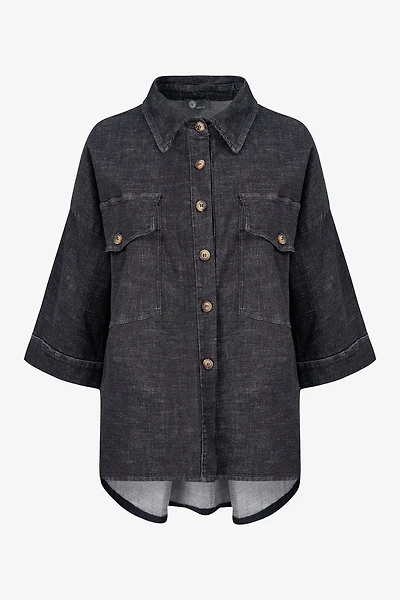 Women's Woven Denim Button-Down Shirt | M