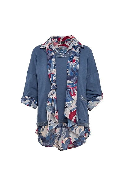 Women’s Knit/Woven Long Sleeve 3-Piece Tunic | M