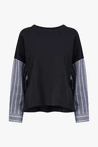 Women's Woven & Knit Combo Long Sleeve Sweatshirt | M