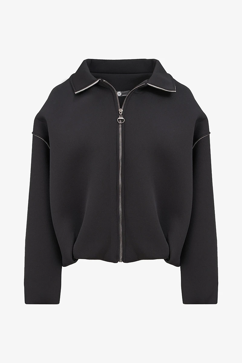 Women's Knit Shirt Collar Zip-Up Jacket | M