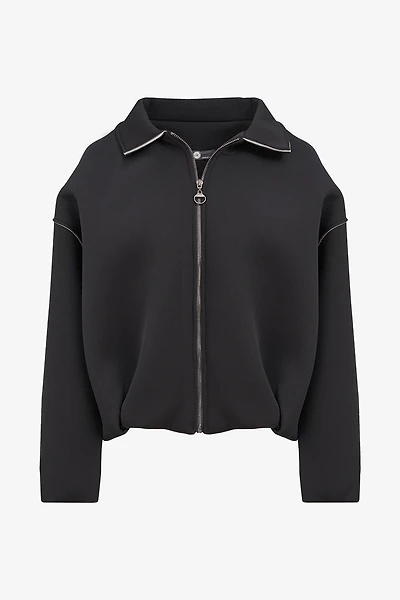 Women's Knit Shirt Collar Zip-Up Jacket | M