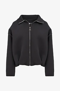Women's Knit Shirt Collar Zip-Up Jacket | M