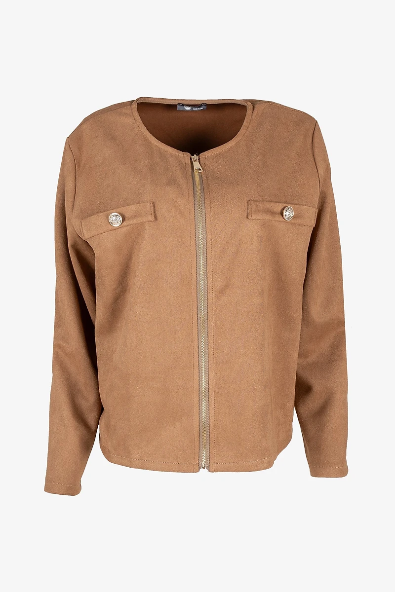 Women's Knit Zip-Up Long Sleeve Crew-Neckline Jacket | M